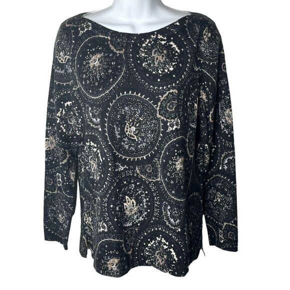 Talbots Petite Sz M Pullover Sweater 100% Pure Merino Wool Boat Neck Cream Black - Picture 1 of 7